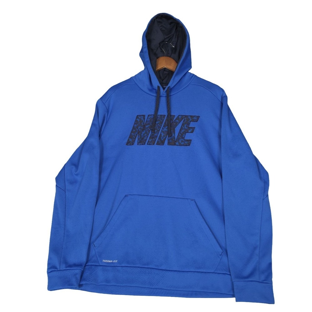 Nike Therma-FIT Blue Camo Logo Hoodie Mens‎ XL Pullover Sweatshirt Therma Fit